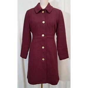 J.Crew Wool Blend Lady Day Coat Deep Red Gold Buttons Peacoat AT468 Size 8P